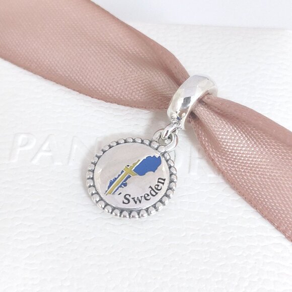 Pandora Sweden Flag Map Dangle Charm S925 Silver with box - Picture 1 of 8